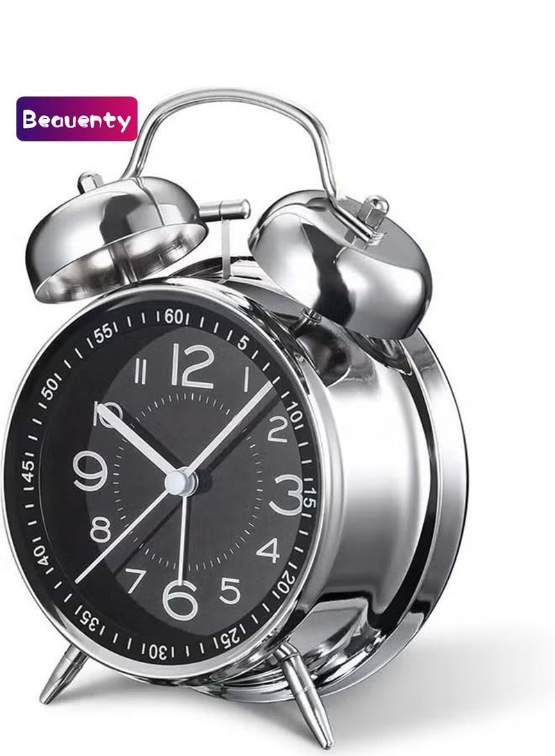 بيوينتي منبه عالي الصوت للكبار ذوي النوم العميق، كلاسيكي بقرص 4 بوصات صامت بدون صوت تكتكة ومضاء، بساعة منبه تناظرية بجرس مزدوج لغرف النوم وطاولات السرير (أسود) - Image 1